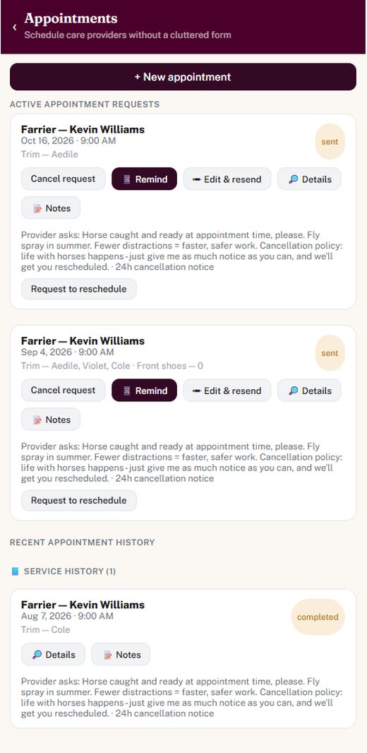 Appointments screen